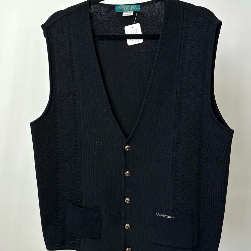 VINTAGE 80s WOOL KNIT VEST IN BLACK SIZE-L